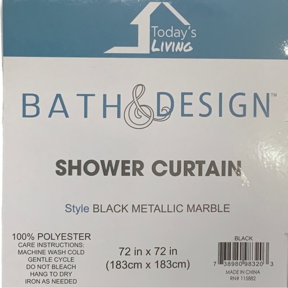 Today’s Living Black Marble Metallic Silver Fabric Shower Curtain  72 in X 72 in - Picture 9 of 16